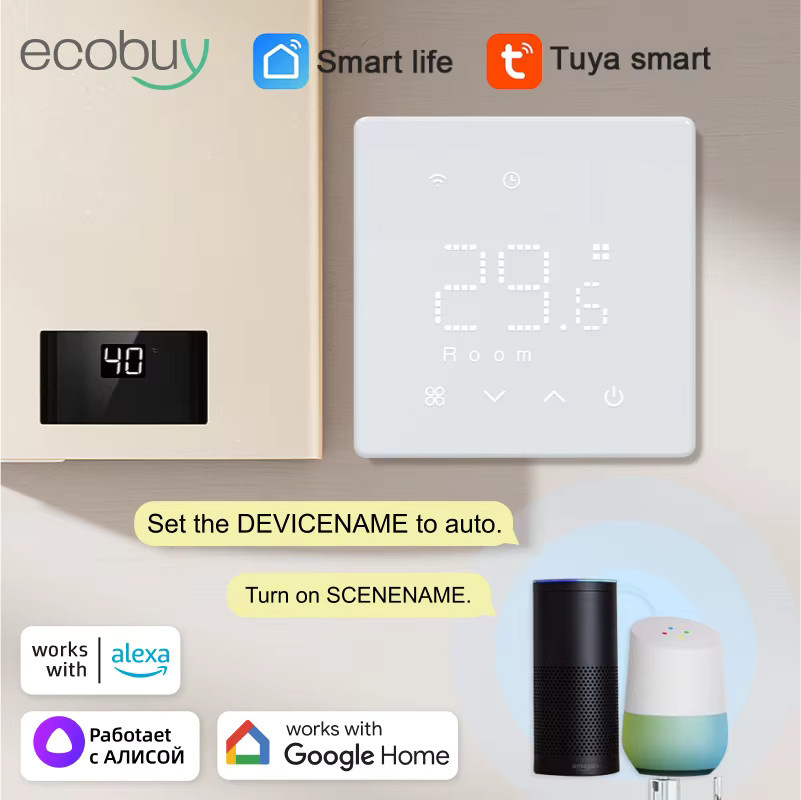 Tuya Smart Home Wifi Thermostat für Gasheizungen und Raumtemperatursteuerung, Digitaler Temperaturregler mit App-Steuerung und Alexa-Integration, Weiß - Bild 2