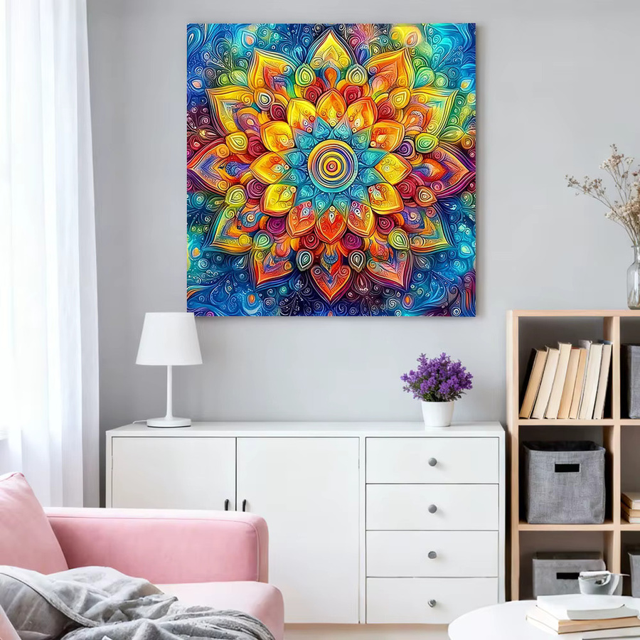 HUACAN Diamant-Gemälde Mandala-Blume in Multicolour als DIY Mosaik-Set im Boho-Stil, B/H: 20 x 20 cm - Bild 3