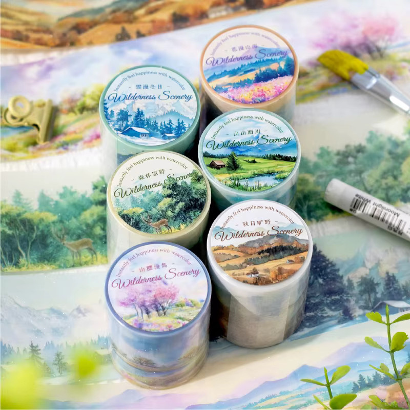 JIANQI PET Washi Tape mit Landschaftsmotiven in Multicolour für Scrapbooking und Junk Journal, Breite: 5 cm, Länge: 2 m - Bild 2