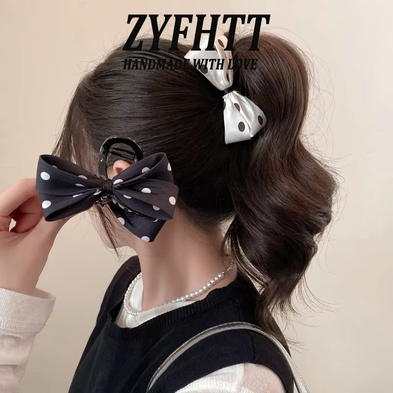 ZYFHTT Haarspange für Damen, schwarz-weiß gepunktet, Schleifenklammer - Bild 3