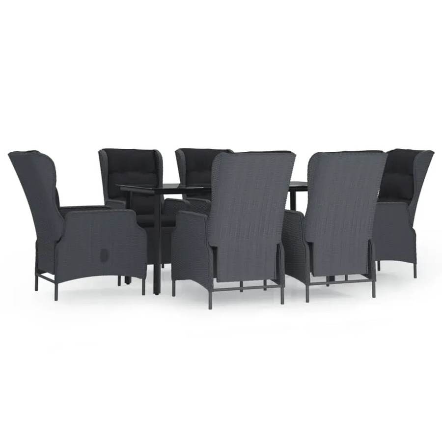 vidaXL 7-teilige Garten-Essgruppe aus Poly-Rattan in Dunkelgrau und Schwarz - Bild 2