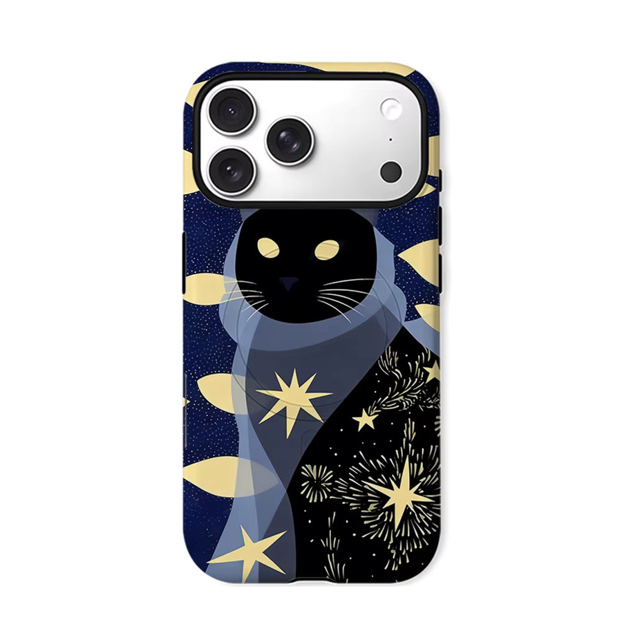Aurea Case Matte Bumper MagSafe kompatible iPhone Hülle mit Sternennacht Schwarze Katze Design in Schwarz und Multicolour - Bild 7