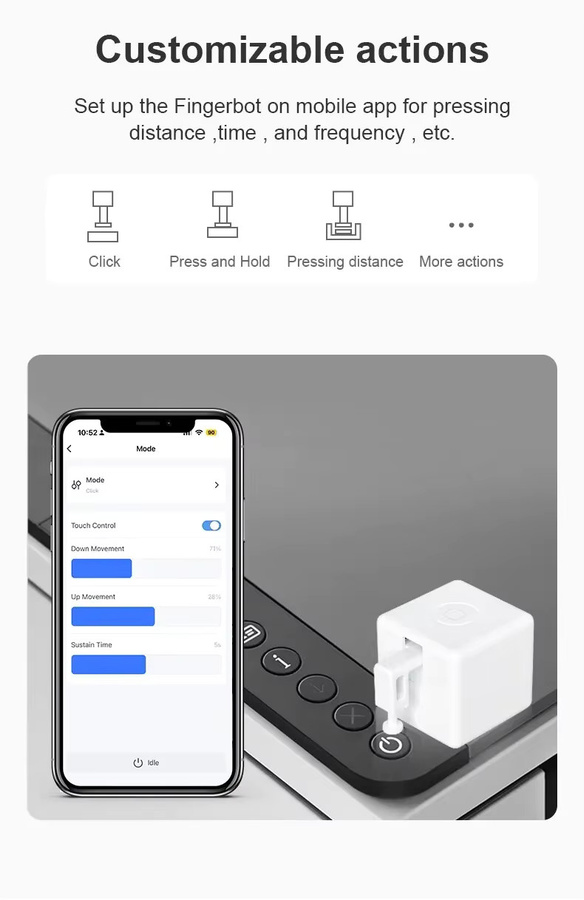 Tuya Plus Bluetooth Smart Fingerbot White – Smart Clicker Schalter-Taster-Bot mit App-Steuerung, kompatibel mit Alexa und Google Home - Bild 2