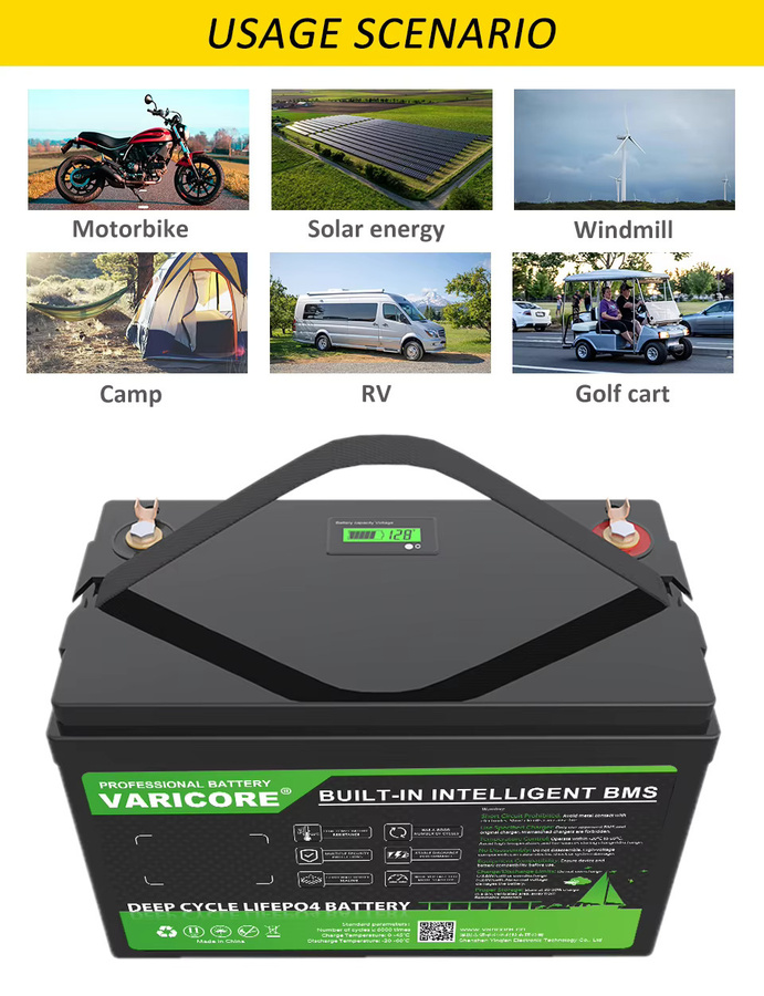 VariCore 12 V 120 Ah LiFePO4-Batterie in Schwarz mit integriertem BMS für Wohnmobile, Solarsysteme und Yachten - Bild 3