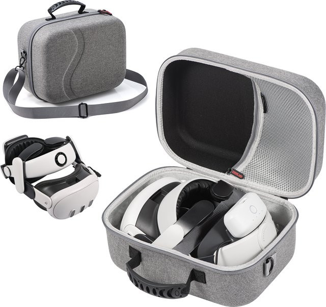 DEVASO Universelle Tragetasche für Meta Quest 3 in Grau zur Aufbewahrung von VR-Headset, Kopfgurt und Controllern - Bild 1