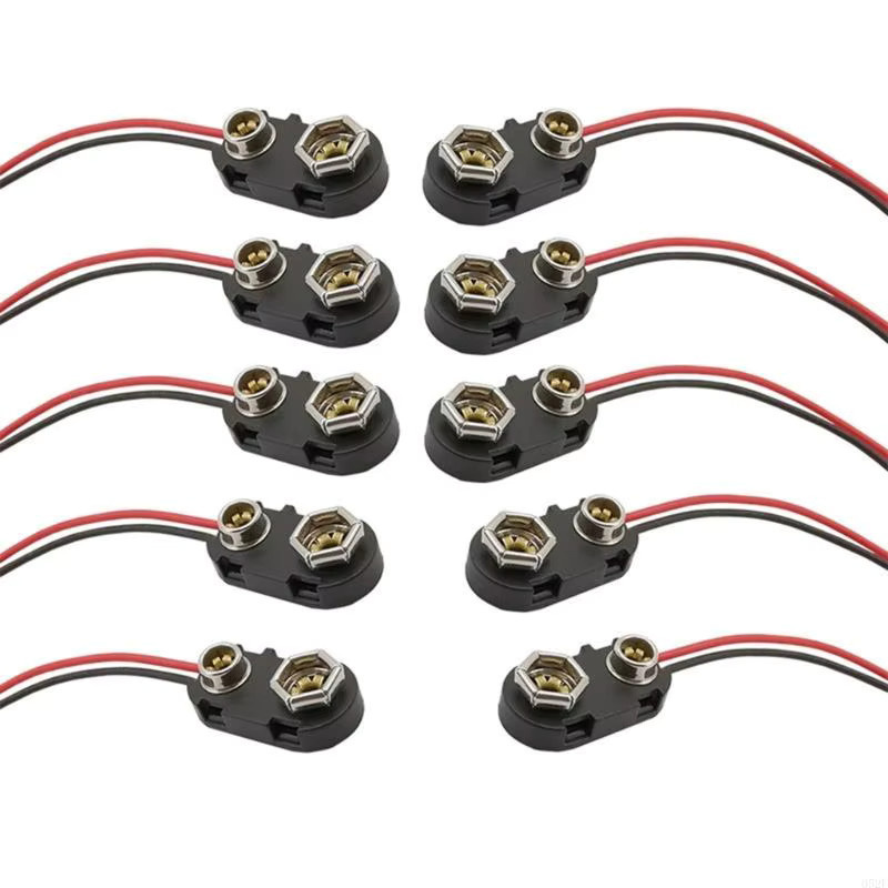 10 Stück OOTDTY 9V Batterieanschluss-Clips mit Anschlusskabeln in Schwarz, I-Typ Kunststoffgehäuse Kabelbaumhalter Pigtail-Snap - Bild 2