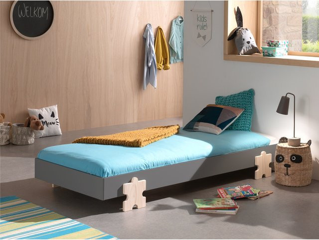 Vipack Modulo Einzelbett und Stapelbett für Kinder, grau lackiert, B/T: 90 x 200 cm - Bild 1