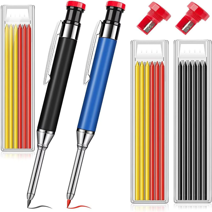 Ganzmetall-Tieflochmarkierungsstift in Schwarz mit integriertem Spitzer und 2,8 mm Graphitspitze für professionelle Tieflochmarkierungen - Bild 2