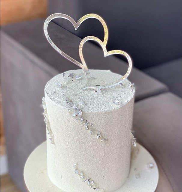 WOHLTAO Kuchen Topper Herzform in Gold, Acryl Dekoration für Geburtstag, Hochzeit und Valentinstag - Bild 1