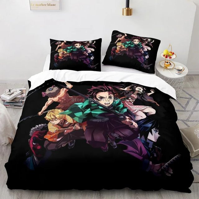 Dämon Slayer Bettwäsche-Set mit Anime-Print von Binchi Outdoor Product, mehrfarbig, B/H: 140 x 210 cm - Bild 1
