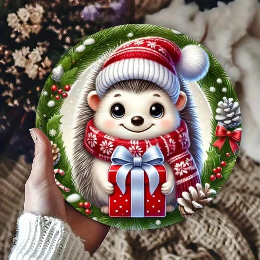 Personalisiertes Igel-Weihnachtsschild aus Eisen von CIFBUY, Multicolor, B/B/H: 20,3 x 20,3 x 20,3 cm - Bild 2