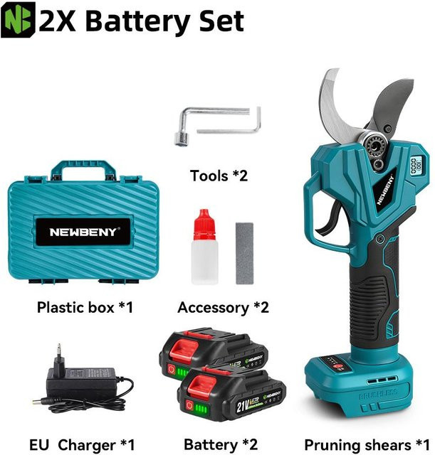 NewBeny Elektrische Astschere mit 75mm SK5 Stahl Klingen für Makita Akku, Bürstenlose Akku-Astschere für Obstbäume und Bonsai - Bild 1