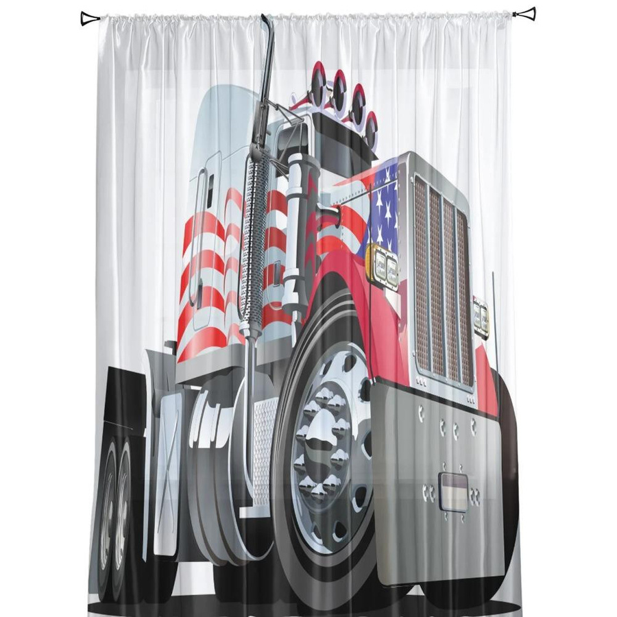 Yiran Furniture Transparentes Tüllvorhang mit Cartoon-LKW Motiv in Weiß, Breite: 135 cm, Höhe: 115 cm - Bild 2