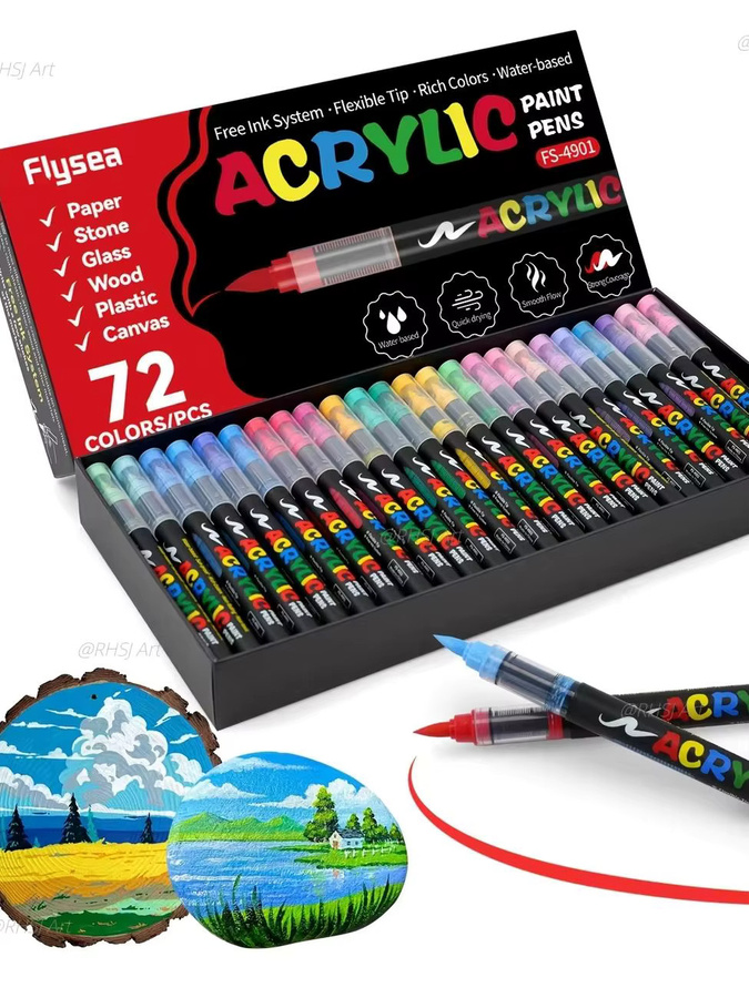 FLYSEA Acryl-Farbmarker Set mit 72 Farben und weicher Pinselspitze für professionelles DIY-Basteln in Multicolour - Bild 9