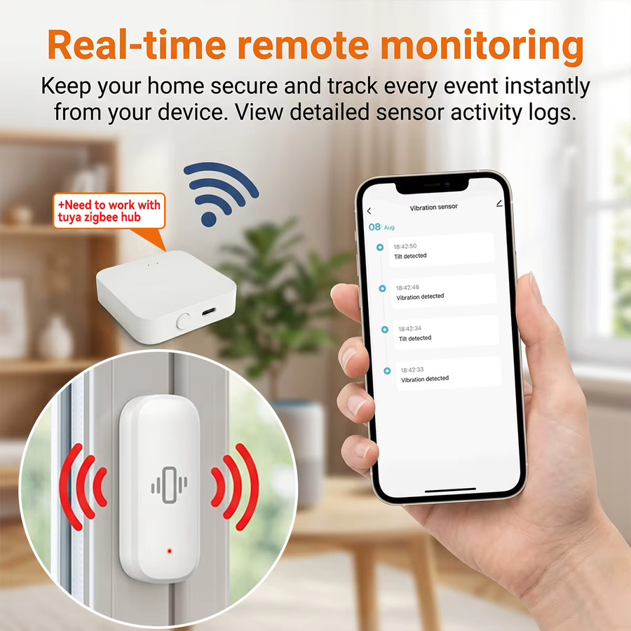 Tuya Zigbee Vibrationssensor mit XYZ-Achsen-Neigungserkennung für Echtzeit-Bewegungs- und Erschütterungsalarm, Sicherheitsschutz für Tresor, Tür und Fenster in Weiß oder Grau - Bild 2