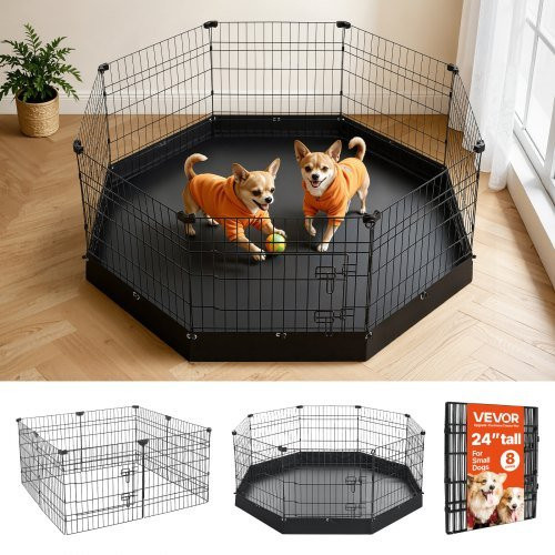 VEVOR Welpenauslauf aus Metall mit Bodenmatte, 8-teiliger faltbarer Hundelaufstall für Hunde und Katzen, Schwarz, Höhe: 61,7 cm - Bild 1