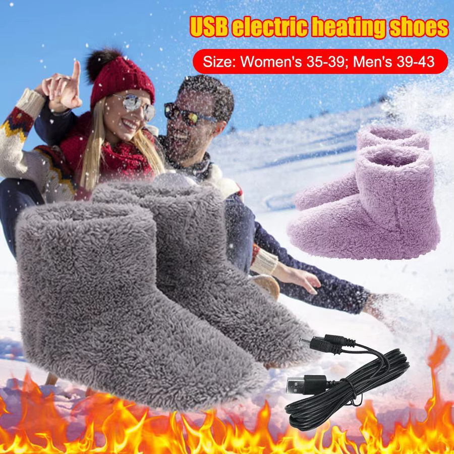 VKTECH Wiederaufladbarer USB-Fußwärmer für Damen und Herren, waschbare beheizte Schuhe in Pink und Grey - Bild 2