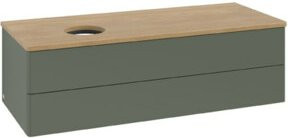 V&B Waschtischunterschrank Antao ohne Frontstruktur in Eiche Honig und Grau Grün lackiert, B/T/H: 120 x 50 x 50 cm - Bild 1
