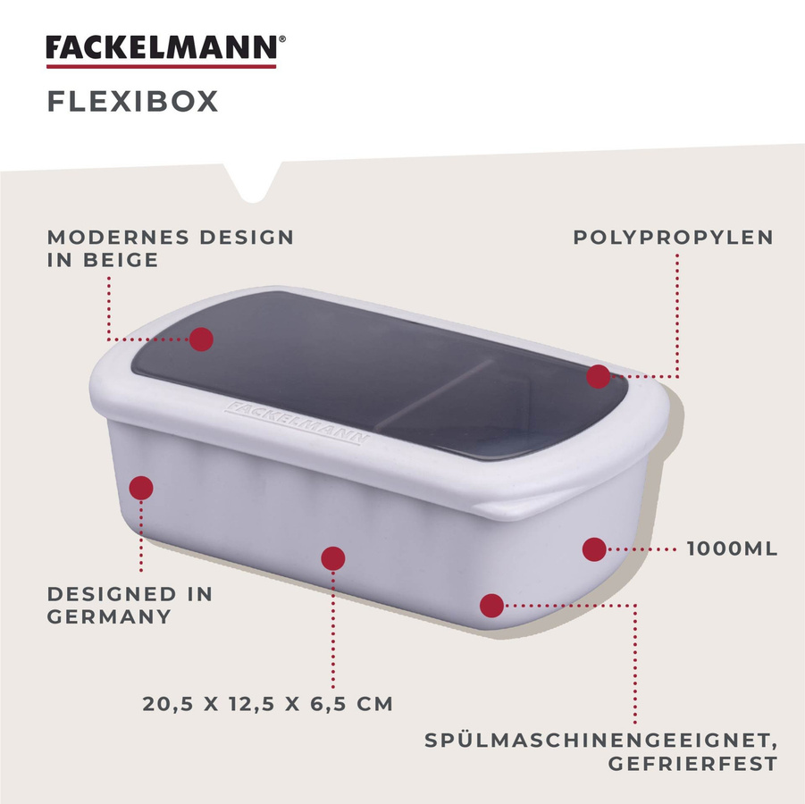 Fackelmann Flexibox Be The Move Aufbewahrungsboxen mit Trennteilen, beige, 3-teiliges Set, 1000 ml - Bild 3