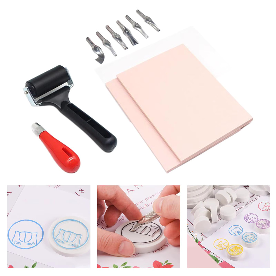 Kesoto Starter-Werkzeugsatz zum Blockdruck mit Linolyumschnitt-Werkzeugen, Transparentpapier und rosa Gummiblock - Bild 2
