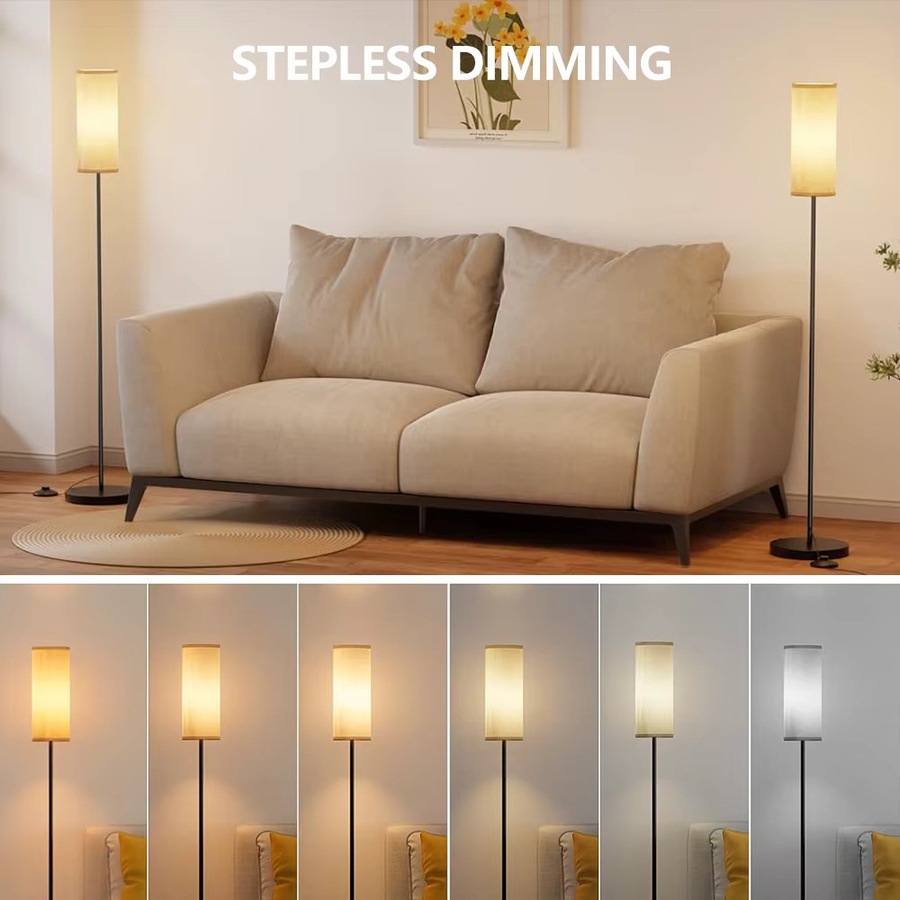 Moderne RGBW LED Stehlampe in Schwarz mit Bluetooth App-Steuerung und Musik-Synchronisation, 12W dimmbar mit Stoffschirm für Schlafzimmer und Büro - Bild 2