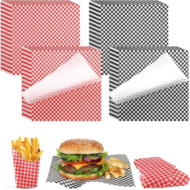 Kariertes gewachstes Deli-Papier von 小木仙 in Rot und Mehrfarbig, B/B: 30,5 x 30,5 cm - Bild 1