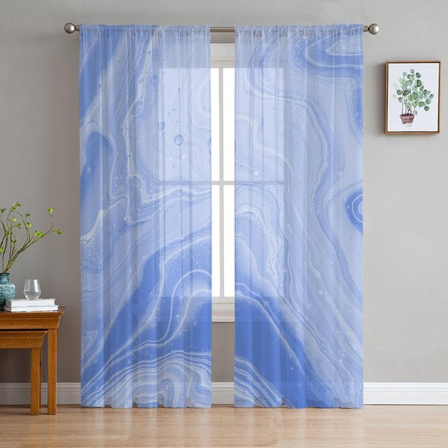 Yiran Furniture Transparentes Tüll-Voile-Organza Vorhang mit Marmorstruktur in Türkis, B: 135 cm, H: 215 cm - Bild 1