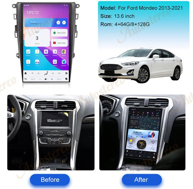 ZWNAV Android 13 Multimedia Autoradio mit 14,4 Zoll Display und GPS Navigation für Ford Fusion MK5 Mondeo 2013-2021 in Schwarz - Bild 1