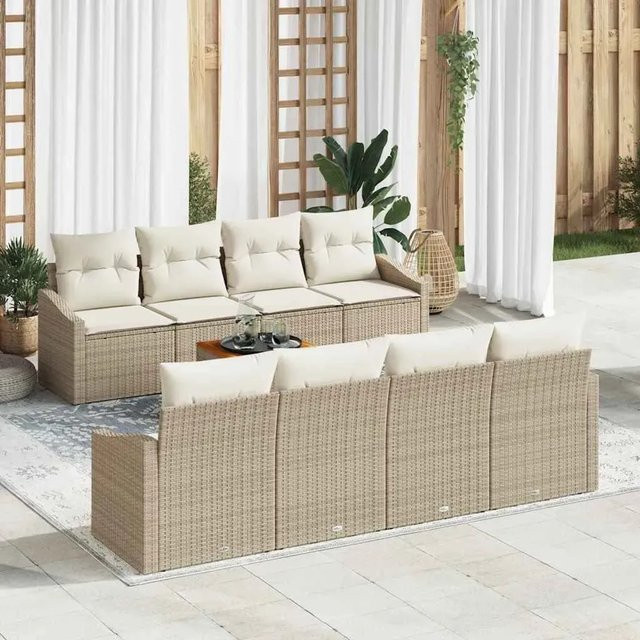 vidaXL Garten-Sofa-Set aus Poly Rattan in Beige mit 9 Teilen und Kissen in U-Form - Bild 1