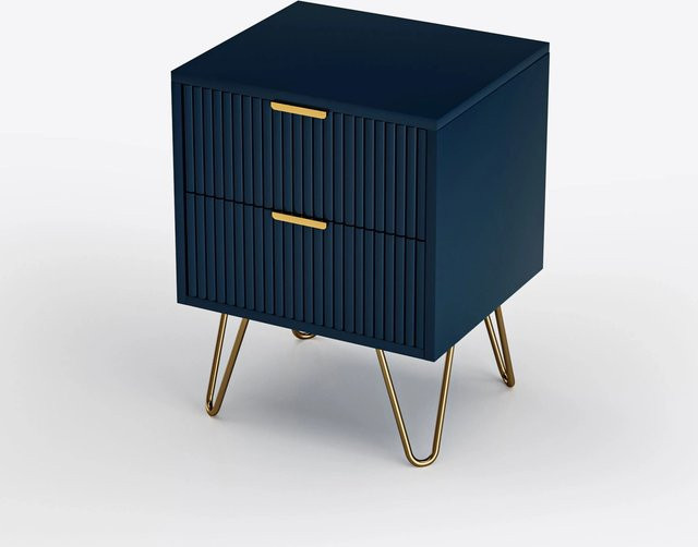 PXloue Nachttisch und Beistelltisch mit 2 Schubladen in Blau und Gold, B/T/H: 40 x 35 x 50 cm - Bild 1