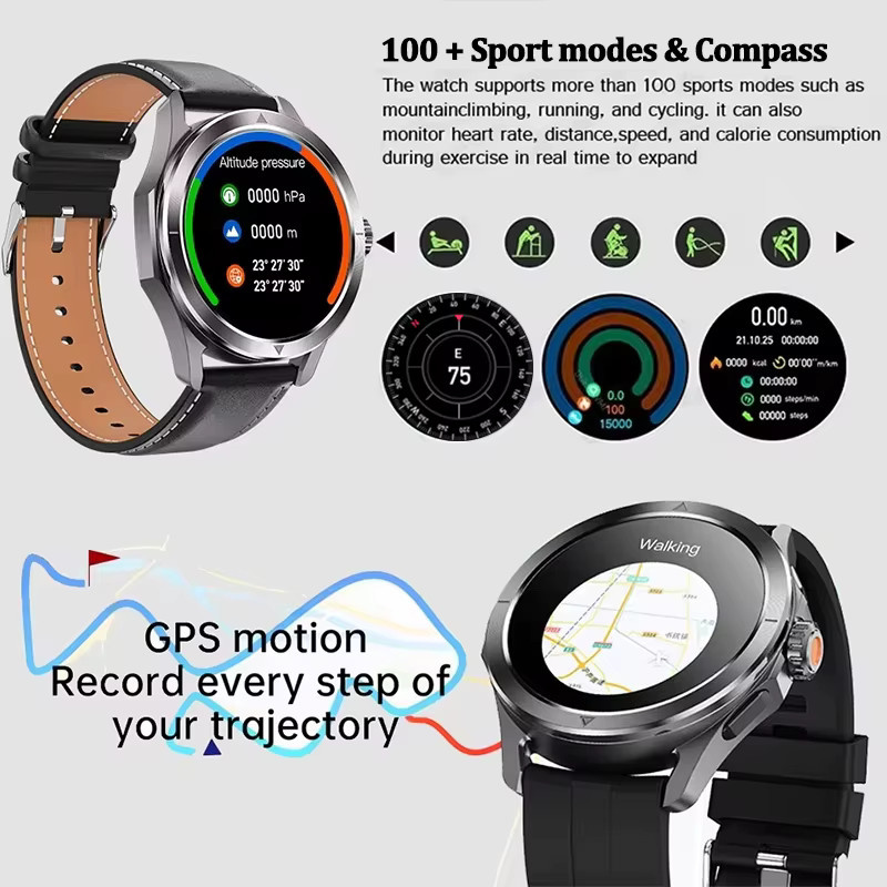 MAVHX Smartwatch, Herren, Schwarz, GPS, NFC, 44 mm, Silikon - Bild 4