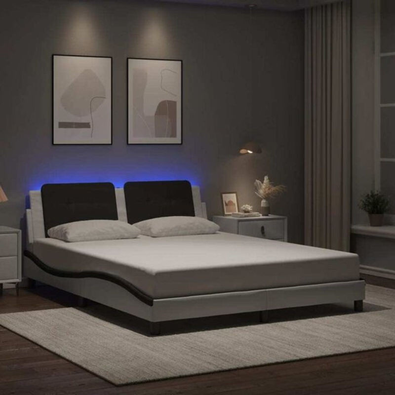 Modernes Polsterbett Zadar von vidaxl mit LED-Beleuchtung aus Kunstleder in Weiß und Schwarz, B/T/H: 160 x 200 x 74,5 cm - Bild 1