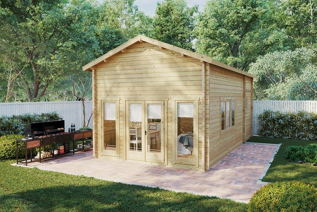 Blockbohlenhaus Stefan 1 mit Schlafboden und Mansarde, Maße: 4 x 7 m - Bild 1