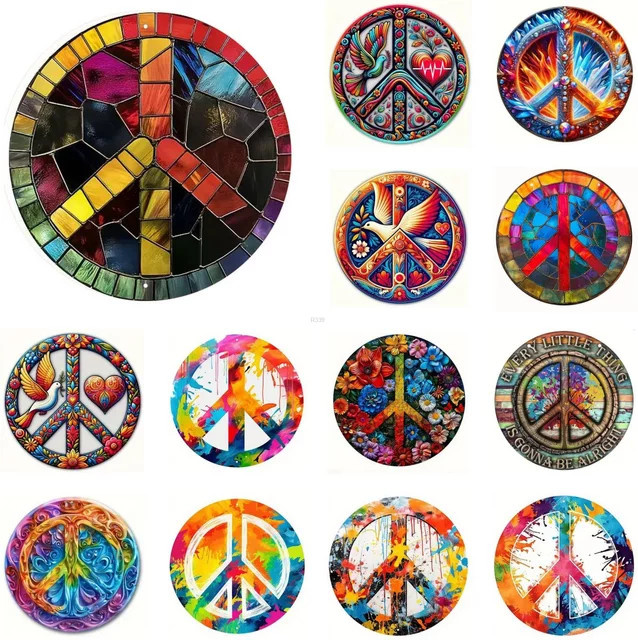 Potdemiel Retro Rundes Metallschild Frieden Liebe in Mehrfarben Durchmesser: 20 cm - Bild 1