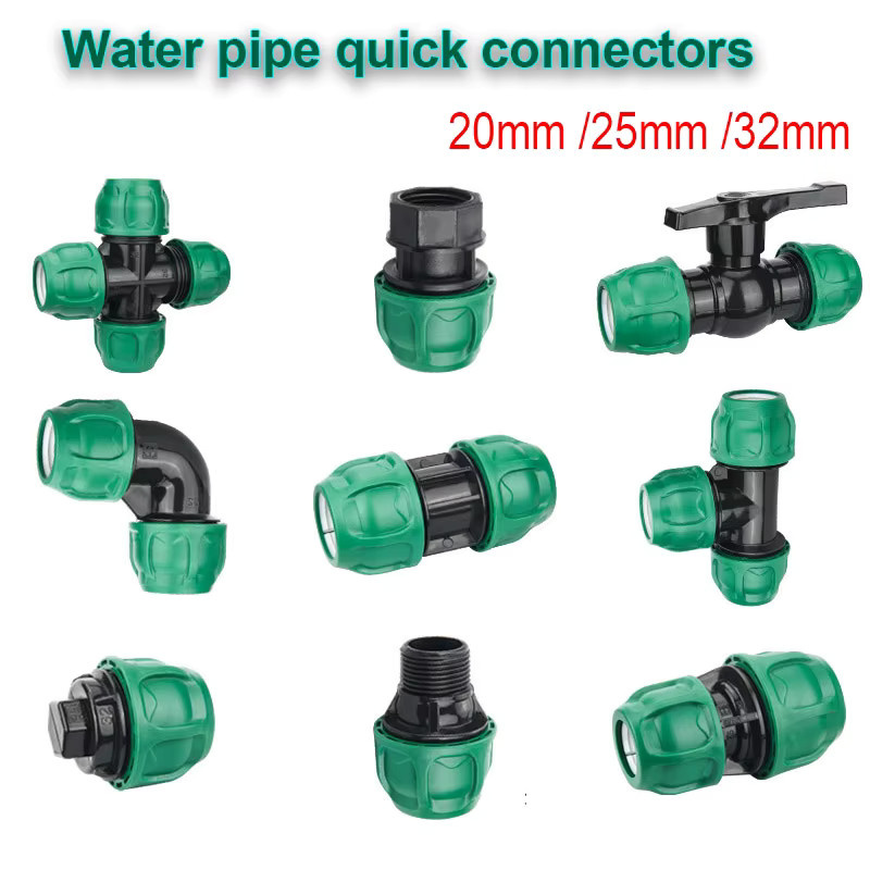 Drei-Wege-Ventil mit Schnellanschluss als Ellenbogen für die landwirtschaftliche Bewässerung im Garten, passend für PVC und PE Rohre in 20mm, 25mm und 32mm, Farbe: Grün - Bild 2