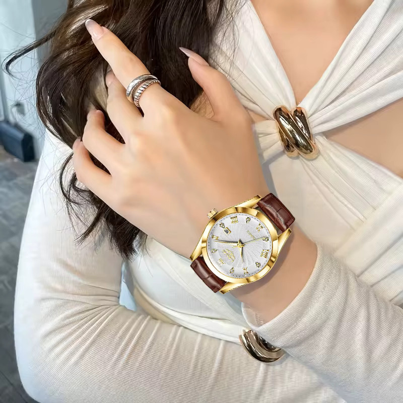 LIGE Armbanduhr Quarz, Gold, Leder, Damen - Bild 4