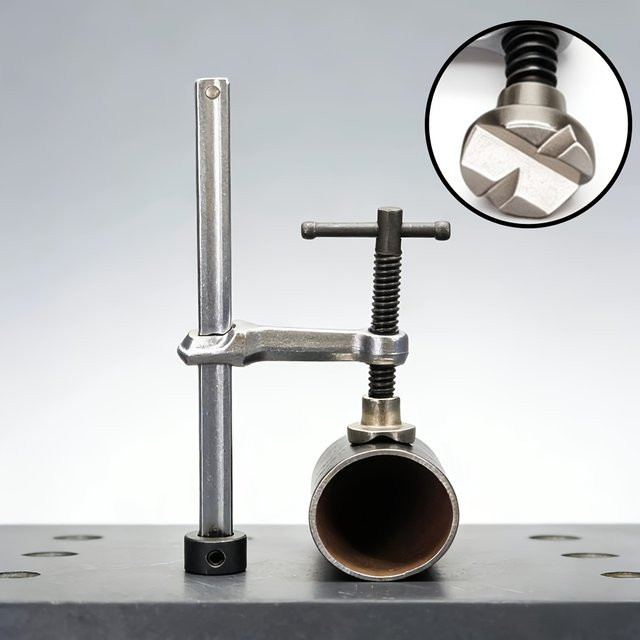 Toohr Kreuz-V-förmige Presserfuß-Schweißvorrichtung in Silber als vertikale Werkbank-Oberflächenhalteklemme für 16/19/20/28 mm Hundeloch - Bild 1
