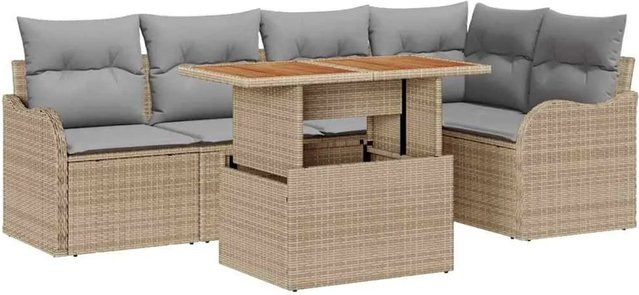 vidaXL Gartensofa-Set aus Poly-Rattan in Beige und Grau mit 6 Teilen, L-Form mit Tisch und Polsterkissen sowie Stauraumfunktion - Bild 1