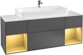 V&B Finion Waschtischunterschrank mit LED-Wandbeleuchtung und Regalfach, Anthrazit matt, Breite: 160 cm - Bild 1