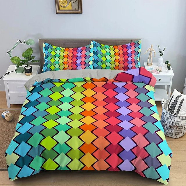Bettwäscheset Lodestar mit geometrischem Streifenmuster in Bunt, bestehend aus Bettdeckenbezug und Kissenbezug, Material Mikrofaser, B/H: 140 x 210 cm - Bild 1