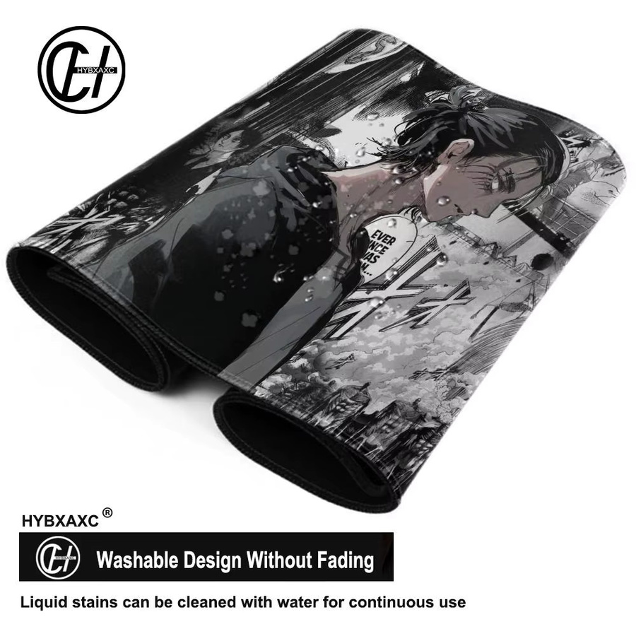HYBXAXC Manga Mauspad Eren Yeager Design Schwarz Weiß, B/B/H: 100 x 50 cm - Bild 5