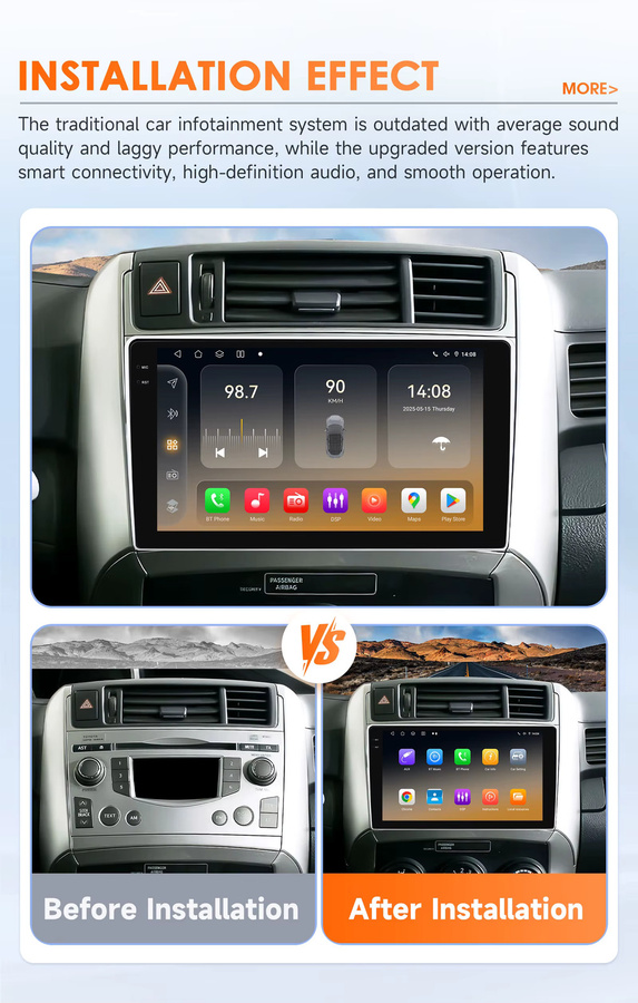Hizpo Android 14 Autoradio für Toyota Corolla Verso 2009-2018 mit Qualcomm Snapdragon 6115 8-Core, 2Din Multimedia System mit GPS und 4G, Schwarz - Bild 2