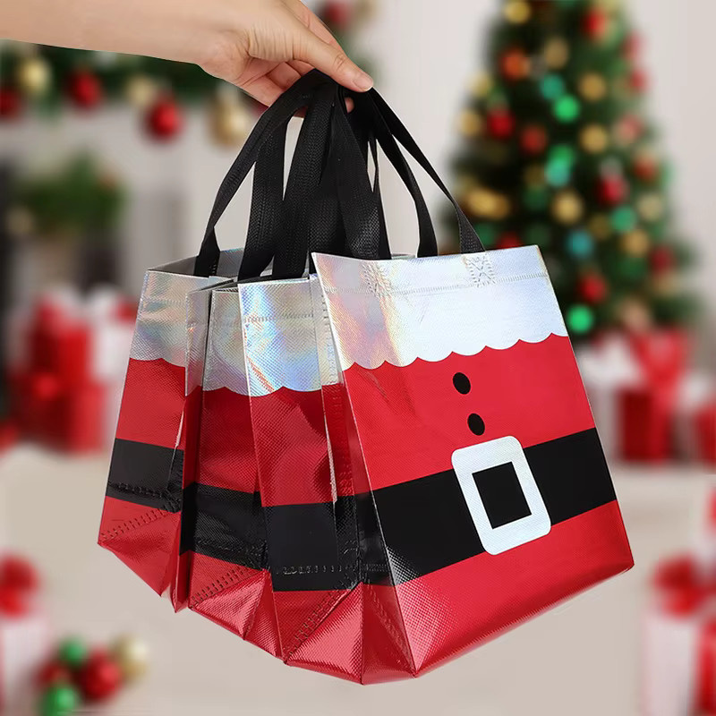 ZQNYCY Weihnachtliche Santa Claus Geschenktaschen aus Vlies in Rot mit Griff für Kinder und Dekoration - Bild 4