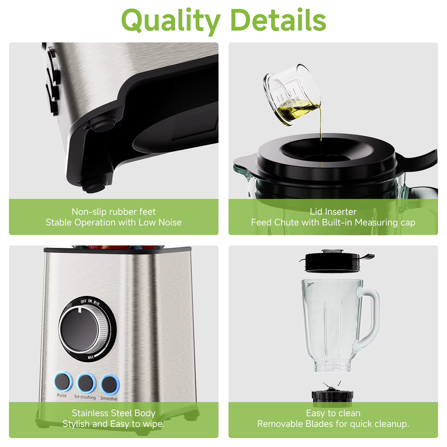 BioloMix 3-in-1 Smoothie-Mixer mit 1300W, persönlicher Mixer und Zerkleinerer mit Edelstahlklingen in Weiß und Silber - Bild 5