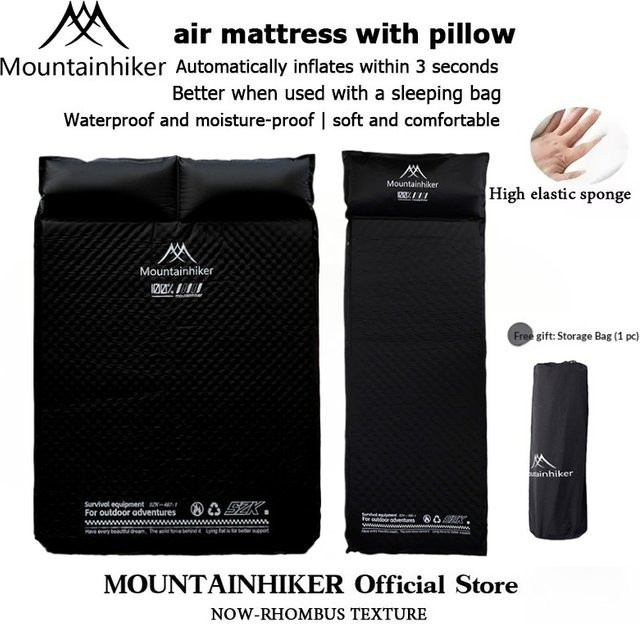 MOUNTAINHIKER Selbstaufblasende Campingmatratze aus Memory-Schaum, wasserdichte Outdoor-Unterlage für Campingbetten, Farbe: Schwarz - Bild 1