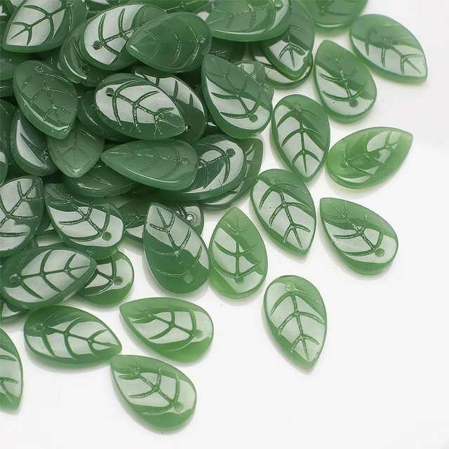 YUANZHIRUN Glas Perlen, Blatt, Weiß, Kristall, 10x18mm, 50Stück - Bild 1