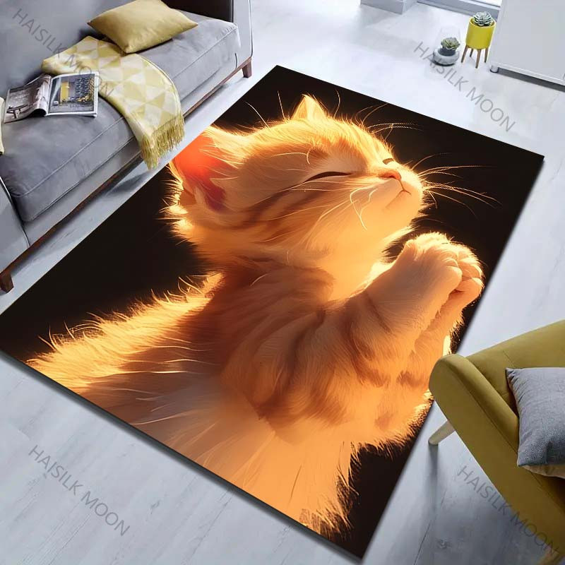UQIDEHOME Motiv-Teppich Betende Katze, Maschinenwaschbarer Bodenmatten-Teppich aus Polyester für Wohnzimmer, Schlafzimmer oder Badezimmer, Mehrfarbig, B/T: 60 x 40 cm - Bild 5