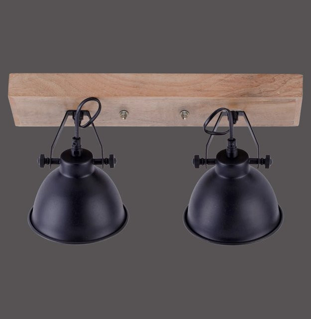 Just Light Wand- und Deckenleuchte Samia Schwarz 2-flammig aus Eisen und Holz mit E14 Fassung - Bild 1