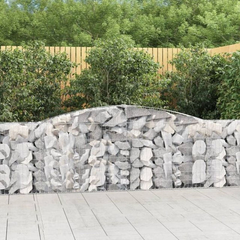 Vidaxl Gabionen Set mit Hochbogen aus verzinktem Eisen in Silber, 7 Stück, B: 400 cm, T: 30 cm, H: 100/120 cm - Bild 1