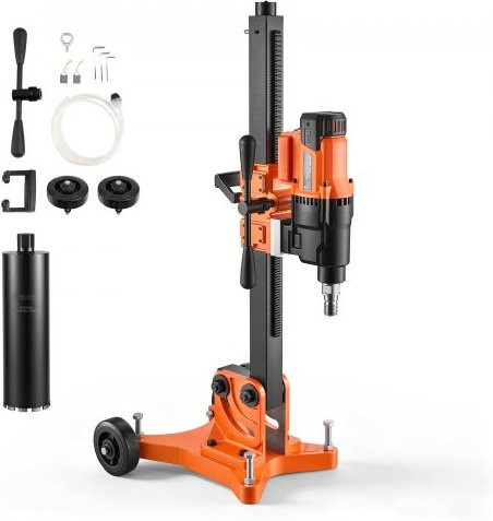 VEVOR Diamant Kernbohrgerät 3kW Kernlochbohrmaschine für Beton Ziegel Asphalt und Marmor mit 127-mm-Nassbohrer, neigbarem Ständer und Fahrgestell, Orange - Bild 1